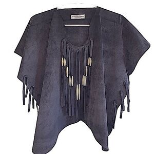 LEATHER BOHO FRINGE TOP PURPLE